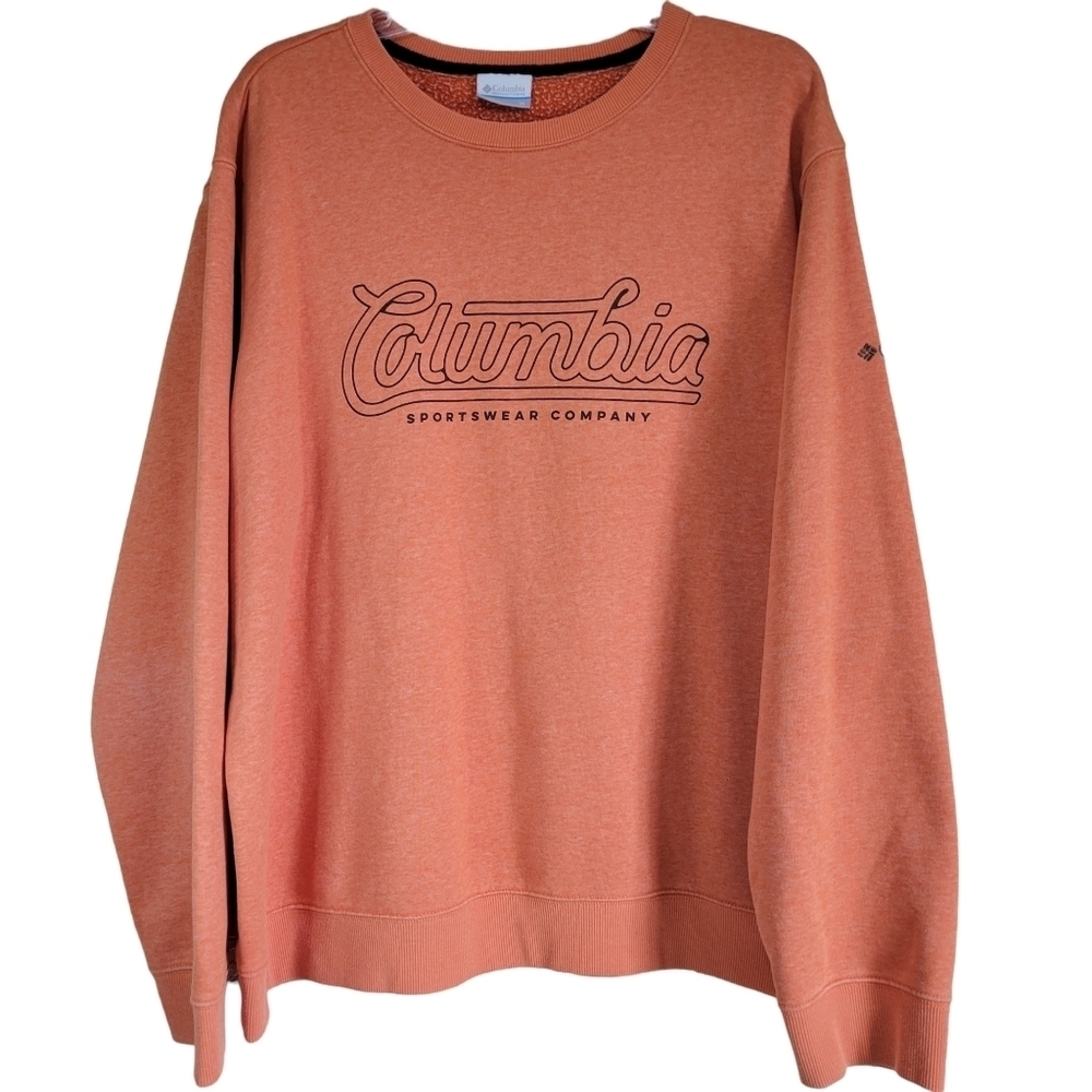 Columbia Spell Out Logo Sweat Shirt in Orange Unisex Size XL